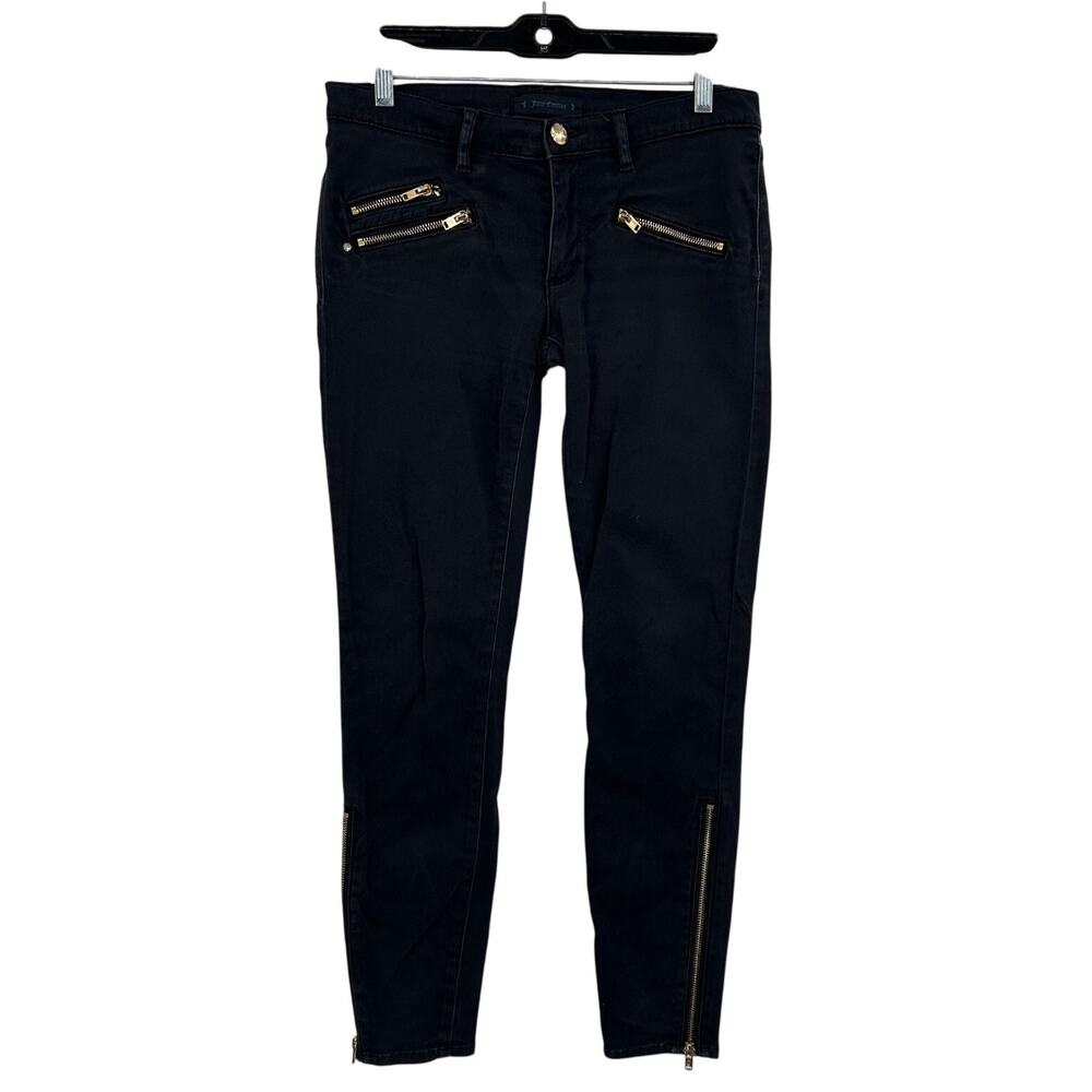 Juicy Couture Size 28 Skinny Jeans Black Denim Pants Zip Ankle Multi Zip‎ Detail
